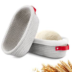 lot 282 image: Dimpola Banneton Bread Proofing Basket - Cotton Oval Banneton Basket Set of 2 Sourdough Proofing Baskets Round Proofing Bowls Handmade Rattan Baskets and Liners - Retail $23