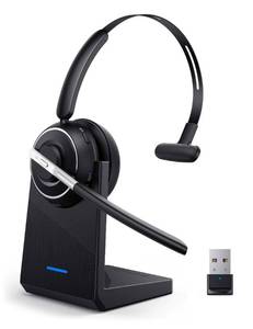 lot 293 image: Bluetooth Headset, Wireless Headset with Microphone for PC, V5.2 Computer Headset with Noise Cancelling Mic, USB Dongle, Charging Base & Mute Button for Work, Cell Phones, Computer (Black) - Retail $44