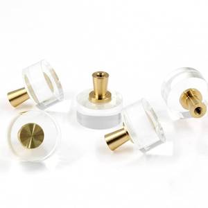 lot 299 image: Jersvimc 6Pcs Acrylic Round Cabinet Knobs - Gold Lucite Knobs, Clear Glass Dresser Pulls Crystal Decorative Draw Knob Luxury Vanity Knob Solid Brass Furniture Pull for Cupboard Kitchen Drawer - Retail $12