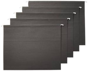 lot 306 image: Amazon Basics Hanging File Folders with Adjustable Tabs for Document Organization, Letter Size, 8.5x11 inches, Black, 25-Pack - Retail $13