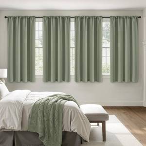 lot 314 image: MIULEE Blackout Curtains 4 Panels Sets Sage Green 63 Inch Length, Top and Bottom Rod Pocket Room Darkening Curtains for Bedroom Windows, 4 Pack Solid Thermal Insulated Light Blocking Curtain Drapes - Retail $17