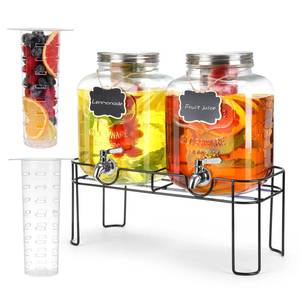 lot 317 image: 1.6 Gallon Glass Drink dispenser, 2 PCS Beverage Dispenser With Stand, Lemonade Dispenser with Stainless Steel Spigot,Drink Dispensers for Parties,Weddings, Picnic - Retail $43