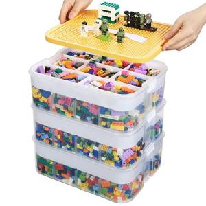 lot 327 image: Douorgan Toy Storage Organizer for Lego Stackable Organizer Bins with Compartments Portable Containers with Lids Building Blocks Miniature Organizer Storage Box Toy Chest Case (Yellow, 3 Layers)
