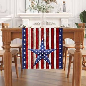 lot 328 image: Watercolor Red White and Blue American Flag Stars Table Runner 4th of July Memorial Day Veterans Day Patriotic Decoration and Supplies for Home 13x72 Inch - Retail $8