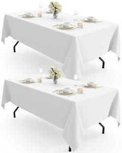 lot 331 image: Pureegg Rectangle Table Cloth 60 x 102 �� Durable Polyester Tablecloth Offers Reusable & Washable Protection, Ideal for Outdoor Party, Picnic, Wedding, Banquet and Birthday, 2 Pack, White - Retail $12