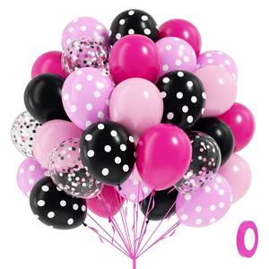 lot 336 image: 60pcs Pink and Black Balloons 12inch with Hot Pink Black Print Confetti Balloons for Baby Shower Birthday Party Decorations - Retail $7