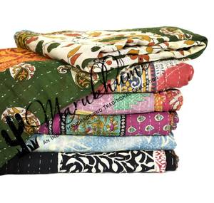 lot 338 image: Marubhumi Vintage Kantha Quilt �� Handmade Reversible Cotton Throw Blanket with Assorted Patchwork  Boho-Style Decorative Bedding for Sofa, Couch, Bed & Picnic  1 Pc - Retail $17