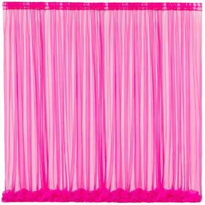 lot 345 image: 10x10 Hot Pink Tulle Backdrop Curtains for Parties, Sheer Backdrop Curtain Wedding Photo Background Drapes for Baby Shower Photography Birthday Party - Retail $20