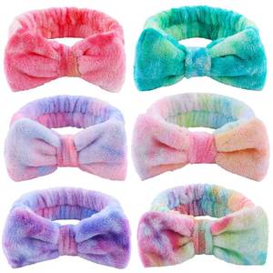 lot 346 image: WSYUB Skincare Headband, 6pcs, Tie Dye Color, Soft Coral Fleece, Elastic, Washable, Reusable, For Women, Girls, Facial Makeup, Shower, Exercise, Party Gift - Retail $9