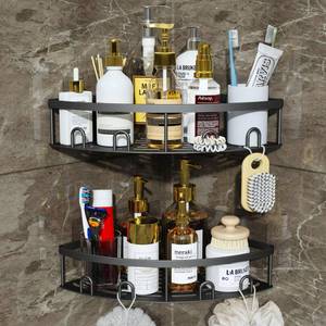 lot 359 image: Kerisgo Corner Shower Caddy,2 Pack NEVER RUST Adhesive Bathroom Organizers,No Drilling Shower Shelves Wall Mounted Shower Organizer Rack,Shower Shelf for Inside Shower Black-Stainless Steel - Retail $30