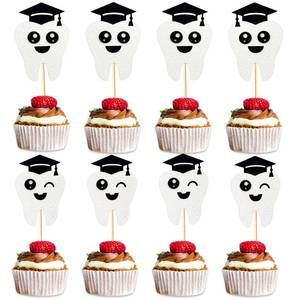 lot 367 image: 36 Pcs Congrats Dentist Graduation Cupcake Toppers, 2 Glitter Tooth Designs with Cap, Cute Smiling Tooth Picks for Dental School Graduation, Hygienist Party Supplies, and Clinic Celebration Decoration - Retail $8