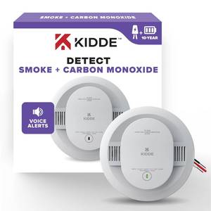 lot 375 image: Kidde Smoke and Carbon Monoxide Detector, Hardwired with 10-Year Battery Backup, Voice Alerts, LED Status Lights, Interconnected, 85 dB Alarm, 5 inches, 30CUA10-V, 1 Pack - Retail $75
