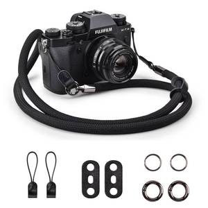 lot 383 image: VOVMOEYA Nylon Braided Camera Rope Strap, Camera Neck Shoulder Strap with O-Ring for DSLR & Mirrorless Camera - Black - Retail $14