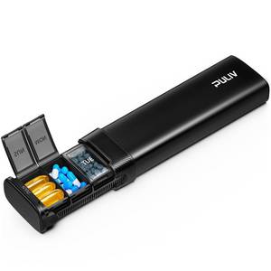 lot 384 image: PULIV Metal Weekly Pill Organizer with Sturdy & Sleek Aluminum Alloy Case, Pill Case for Travel with Triple Design Against Spilling, Compact Pill Box 7 Day for Vitamins, Fish Oils, Supplements, Black - Retail $16