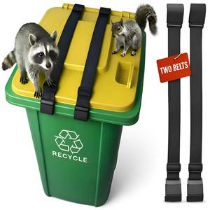 lot 388 image: IKEVEE - Premium 2X Outdoor Trash Can Locks for Animals Universelle Garbage Straps Lid Wheelie Bin Locks Enclosure Clips Out Raccoon Hide Outside Strap Resistant Security Critter Trashcan Deterrent - Retail $27