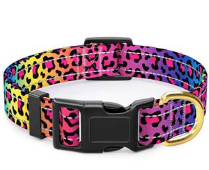 lot 391 image: TMOODEL Reflective Dog Collar for Small Dogs Cats, Cute Leopard Style Adjustable Heavy-Duty Nylon Puppy Collar for Boy and Girl Female, Soft Pet Accessories with Quick Release Buckle, Neon - Retail $8