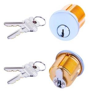 lot 395 image: 2Pcs Brass Mortise Door Cylinder Locks Keyed Alike with 4 SC Keyway Keys - Retail $24