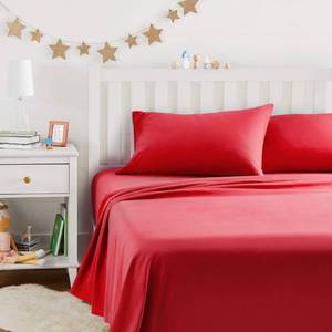 lot 396 image: Amazon Basics Kids Soft, Breathable, Easy-Wash Microfiber 4-Piece Sheet Set, Full, Red, Solid - Retail $20