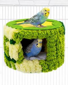lot 412 image: Bird Nest for Cage with Support Frame & Pad, Foot-Friendly Felt Safe Hideout, Warm Bird Bed for Parakeets Lovebird Budgies, Winter Plush Coral Fleece Hanging Hammock Hut, Soft Washable Cozy House - Retail $16