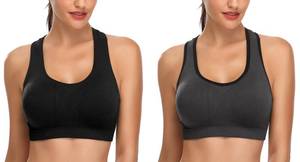 lot 414 image: Mirity Women Racerback Sports Bras - High Impact Workout Gym Activewear Bra Color Black Grey Size L, 2 Pack - Retail $19