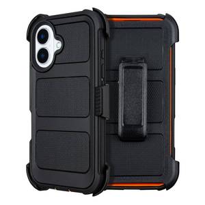 lot 425 image: for Defender Phone Case iPhone 16 Case with Belt Clip, for Shockproof iPhone 16 Case Rugged, 2 Layers of Sturdy for iPhone16 Cases Heavy Duty, Military-Grade Cover for iPhone 16Case Black & Orange - Retail $22