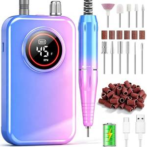 lot 427 image: Nail Drill Professional, 45000 RPM Rechargeable Electric Nail File Kit for Acrylic & Gel Nails, Portable Manicure Pedicure Tool for DIY Home or Salon, with 11 Nail Drill Bits & Sanding Band Set - Retail $24