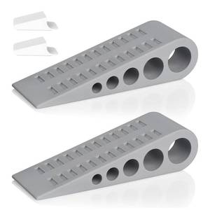 lot 432 image: HOMOTEK 2 Pack Wedge Rubber Door Stops Door Chucks Stoppers Wall Protector for Floor & Bottom of Door with Self Adhesive White Holder, 5 x1-916 x1-516 (Gray) - Retail $6
