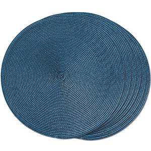 lot 434 image: FunWheat Round Braided Placemats Set of 6 Table Mats for Dining Tables Woven Washable Non-Slip Place mats 15 in(Blue, 6pcs) - Retail $16