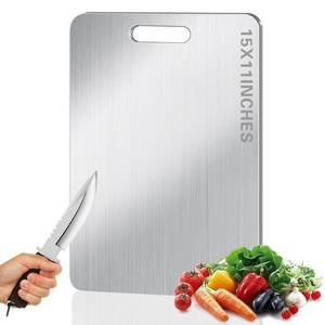 lot 438 image: BLOCE Titanium Cutting Board for Kitchen, Metal Non Stick Chopping Board, Upgrade Double Sided Food-Grade Titanium Board for Kitchen for Meat Cheese Vegetable (Large) 15.4  11 Inch - Retail $16