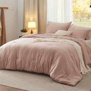 lot 459 image: Bedsure Queen Comforter Set, Light Pink Soft Prewashed Bedding for All Seasons, 3 Pieces GentleSoft Bed Set, 1 Lightweight Comforter (90x90) and 2 Pillowcases (20x26) - Retail $57