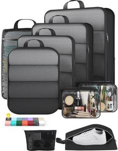 lot 461 image: Veken 911 Set Compression Packing Cubes for Travel Essentials,Compressible Expandable Luggage Suitcase Organizer Bags with Travel Wallet,Space Saver Bags with Over 1000 pcs of Mesh Holes(Black) - Retail $30