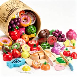 lot 469 image: WHOHOLL 43 Pcs Wooden Play Food for Kids Play Kitchen Accessories Playset with Basket, Pretend Cutting Food Toys for 3 4 5 6 Year Old, Vegetables Fruits Toys Birthday Gifts for Girls Boys - Retail $39