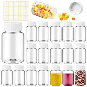 lot 492 image: Lamoutor 18Pcs Clear Pill Bottle Plastic Medicine Bottle Empty Reagent Chemical Containers with Caps for Liquid Solid Powder Medicine 80ML - Retail $13