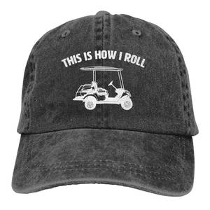 lot 504 image: Kamaple This is How I Roll Golf Cart Hat, Funny Golfers Adjustable Cotton Denim Baseball Cap for Men & Women Black �� - Retail $17