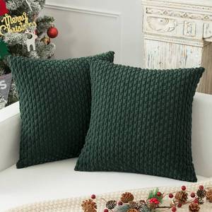 lot 511 image: Kevin Textile Christmas Decorative Pillow Covers Set of 2 Striped Plush Corduroy Pillows Pillowcases Boho Home Decor Cushion Covers for Couch Sofa Bed Living Room 18x18 Inch, Army Green - Retail $16