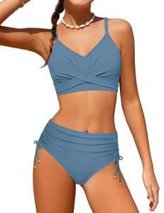 lot 552 image: Dearnow Girls Swimsuit Size 15 16 Swimsuits for Teen Cross-Strap Girls Bathing Suits Size 14-16 Blue Solid Color Bikini Set Kids Girls Two Piece Swimwear - Retail $26