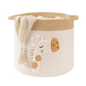 lot 556 image: Large Blanket Baskets for Living Room Decor, Toy Storage Baskets 14 x 14 Woven Cotton Rope Basket for Kids, Dog Toys Organizer Clothes Hamper with Embroidery Decor for Nursery Laundry, Giraffe - Retail $24