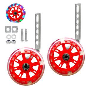 lot 561 image: Pre Owned Bicycle Training Wheels for Kids Bike, Bicycle Wheels, Childrens Bicycles Adjustable Stabiliser Support Wheels for 12 14 16 18 20 inch Single Speed Bicycle (Red) - Retail $14