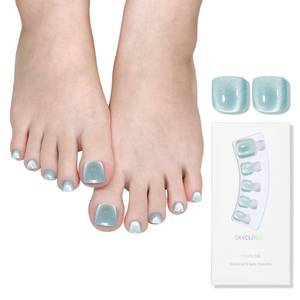lot 562 image: Cat Eyes Press On Toenails,14 Sizes-28 Pcs Soft Gel Blue Short Square Fake Toenails Kit with Toenails Glue, Natural Reusable Stick On False Toenails for Women and Girls (Skycloud Blue Toenails)SK0758 - Retail $10