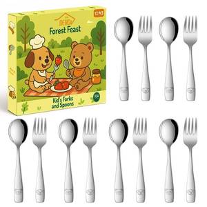 lot 584 image: DEHOV Toddler Eating Utensils Set,Set Of 12 Food Grade Stainless Steel Silverware Sets For Kids,Dishwasher Safe Children Small Metal Spoons And Forks Flatware Sets - Retail $7