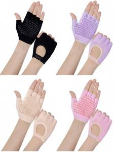 lot 591 image: Fourluoo 412 Pairs Pilates Gloves with Grips for Women Non Slip Cotton Fingerless Silicone Yoga Gloves for Gym Exercise Weight Training Mitten Fits Women Men(Pink, Purple, Beige, Black,4 Pcs) - Retail $13