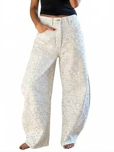 lot 594 image: EXLURA Womens Barrel Jeans Wide Leg Y2K Boyfriend Denim Pants Hip Hop Vintage Baggy Jeans Cotton Mid-Low Elastic Waist Pants M - Retail $33