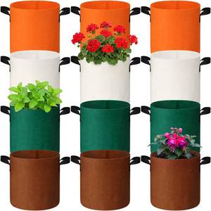 lot 605 image: Sanwuta 8 Pack 7 Gallon Grow Bags, Thickened Nonwoven Fabric Pots with Sturdy Handles, Colorful Heavy Duty Plant Bags for Garden, Vegetables, Flowers Growing Containers (Brown, Green, White, Orange) - Retail $23