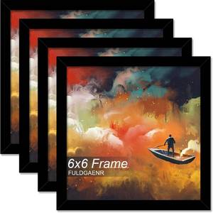 lot 610 image: FULDGAENR 6x6 Picture Frame Set of 4, Black Frames for 6 x 6 Inch Photo Poster Certificate, High Transparency WallTabletop Frame with Horizontal Vertical Display (4 Pack  Black  6x6) - Retail $10