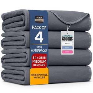 lot 611 image: Utopia Bedding Washable Underpads 34 x 36 (Pack of 4), Waterproof Reusable Heavy Absorbency Incontinence Bed Pads for Adults, Kids, Elderly and Pets, Bedwetting Pads for Sofa and Couch (Grey) - Retail $32