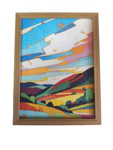 lot 627 image: Textured Colorful Abstract Geometric Framed Wall Art, No Drilling & Easy to Install - Retail $22