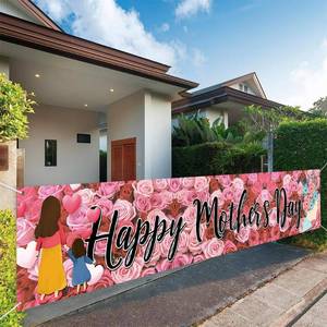 lot 636 image: DOTOOMA 118x20 Inches Happy Mothers Day Banner Red and Pink Roses Nosegay Hearts Holiday Surprise Party Yard Banner Sign Decorations Polyester Fabric Supplies Outdoor Indoor - Retail $5