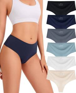 lot 644 image: Sunm Boutique Cotton Thongs for Women, High Waisted Seamless Womens Underwear, No Show Stretchy Comfort Ladies Panties (6 Pack, Large, Neutral Basics Collection) - Retail $12