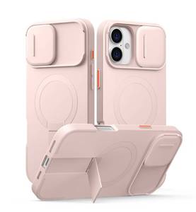 lot 647 image: SURITCH for iPhone 16 Plus Case with Magnetic Camera Slide Cover and Adjustable Kickstand, Compatible with MagSafe, Shockproof Bumper Case Slim Protective Cover for iPhone 16 Plus 6.7 Inch, Pink - Retail $29