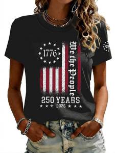 lot 651 image: NOVEPT 250th Anniversary USA Womens Crew Neck T-Shirt, We The People 1776-2026 Vintage Flag Cotton Patriotic Tee, 4th of July Casual Top (1776, M) - Retail $27,182